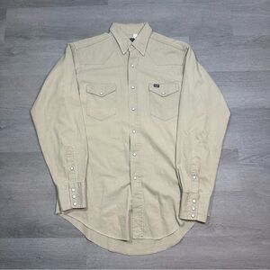 Vintage Wrangler‎ Brushpopper Shirt Size Medium Tan Western Rodeo 90s Cowboy